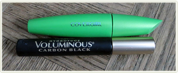 CoverGirl Clump Crusher (water resistant) and L’Oreal Voluminous Carbon Black (waterproof)