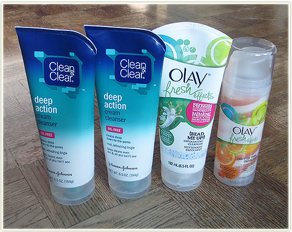Clean & Clear Deep Action Cream Cleanser (x2), Olay Fresh Effects Bead Me Up! and Olay Fresh Effects Out of this Swirled (~$6 USD each)