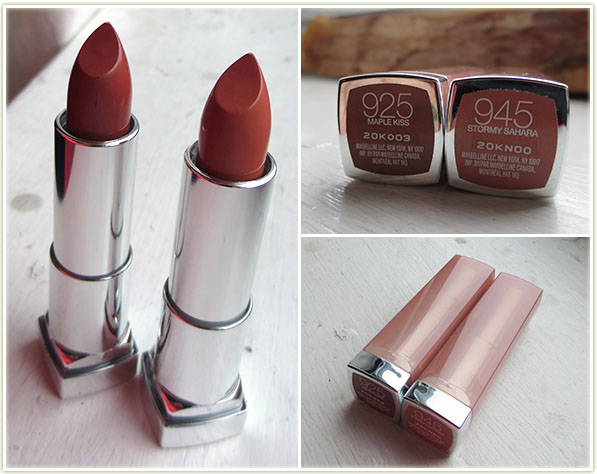 Maybelline lipsticks in Maple Kiss & Stormy Sahara ($7.49 each)