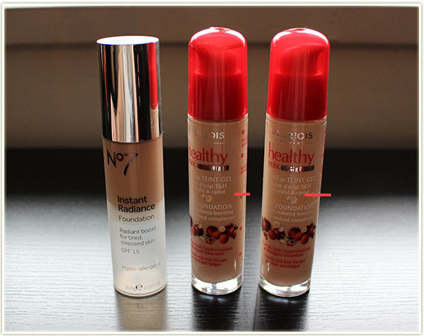 Boots No7 Instant Radiance foundation in Cool Vanilla, Bourjois Healthy Mix Serum in shades 51 and 52