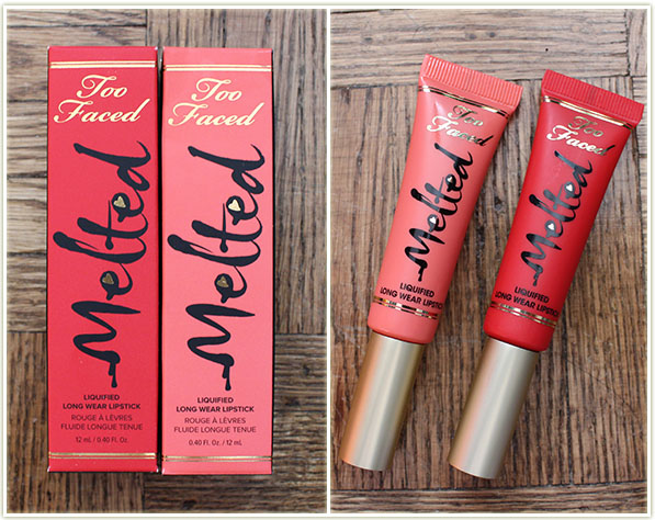 Too Faced Melted lipsticks in Strawberry and Coral ($21.25 CAD each – sale price)