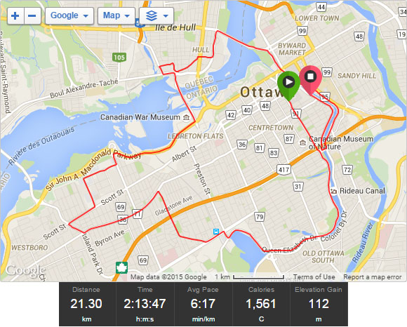 Ottawa Half Marathon – my Garmin course map