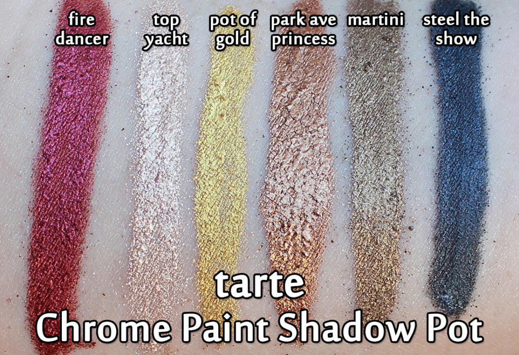 tarte Chrome Paint Shadow Pots - swatched